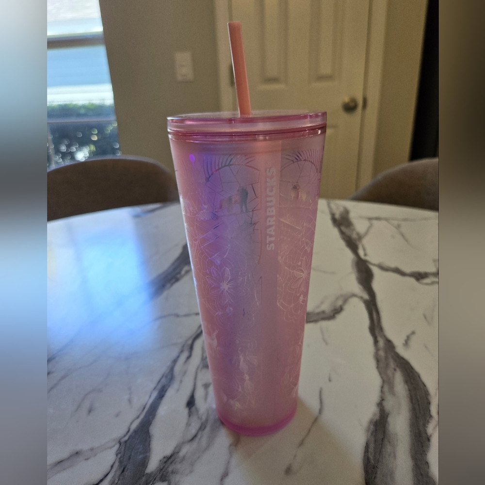 Starbucks 2022 Holiday Lace Woodland Pink Tumbler with Lid And Straw NWT